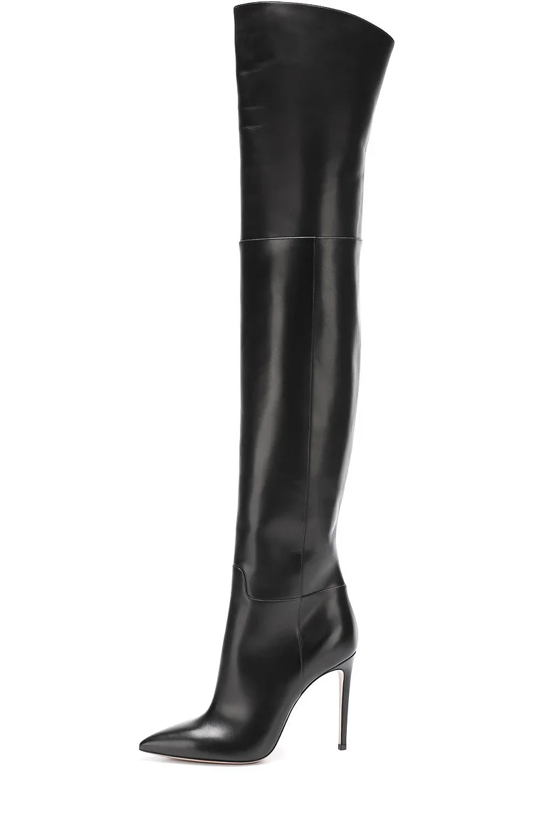  Black Pointy Toe Over-the-Knee Stiletto Boots Vdcoo