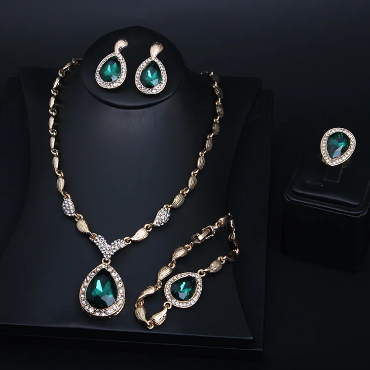Alloy Necklace Four-piece Water Drop Gemstone Clavicle Chain