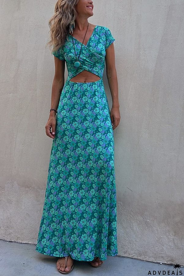 Coastal Kisses Floral Hollow Reversible Two Ways Stretch Maxi Dress