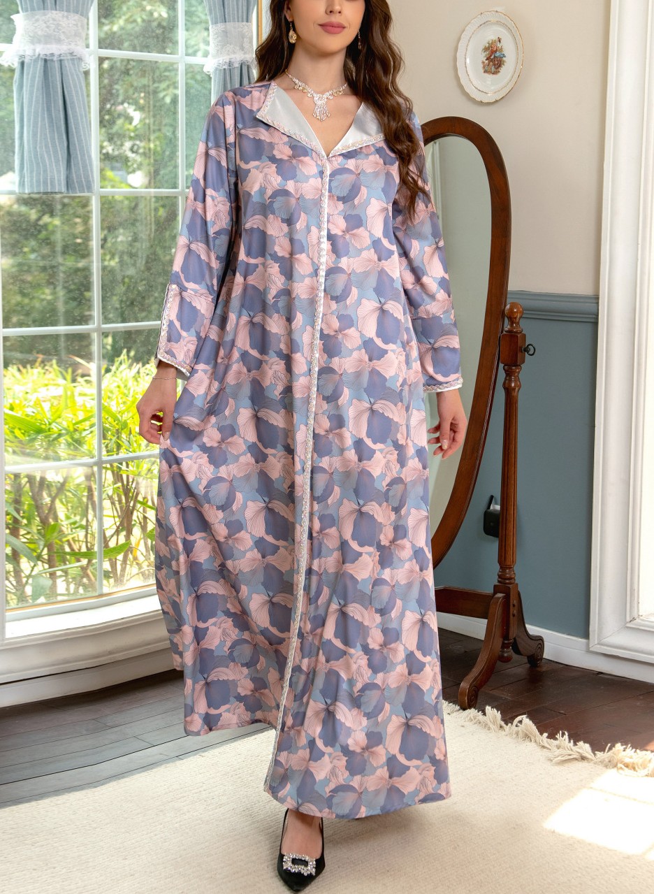 Women's Floral Pattern Lapel Long Sleeve Dress | Oxredo Shop Ramadan Sale