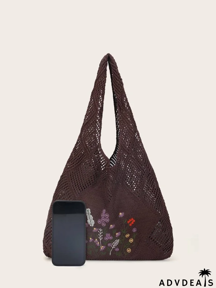 Floral Embroidered Hollow Out Crochet Bag