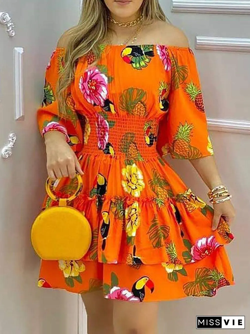 Sexy One Word Collar Backless Party Mini Dress Women Summer Elegant Floral Printed Half