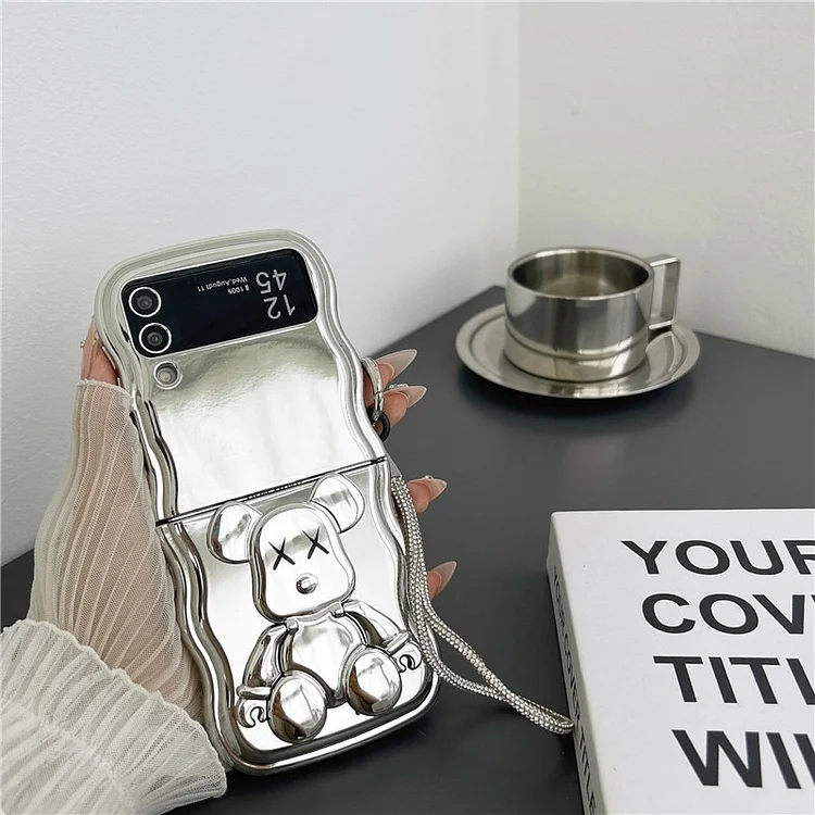 Fashion Bear Electroplated Phone Case for Samsung Galaxy Z Flip 5 4 3 Protective Back Cover for ZFlip3 ZFlip4 ZFlip5 Case Shell