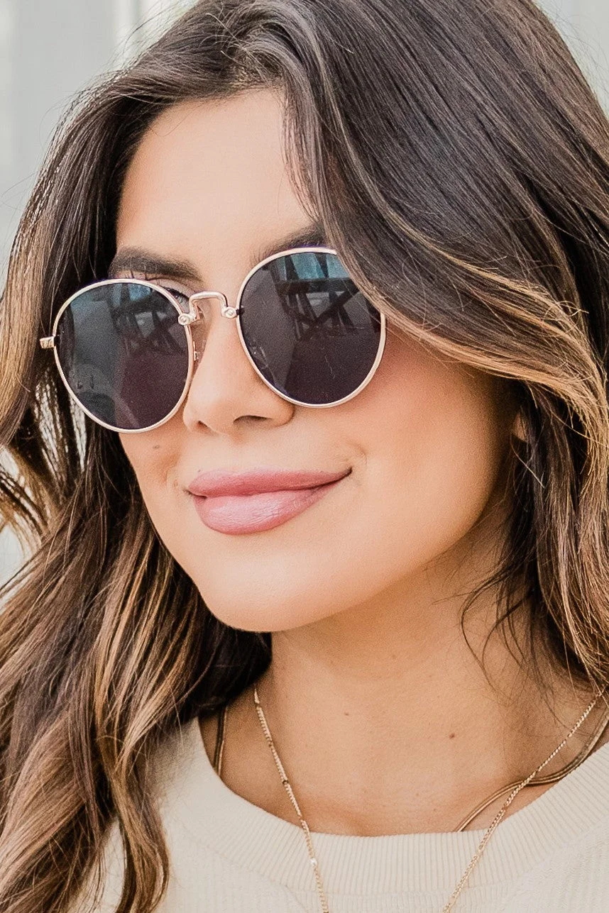 Find A Direction Gold Round Sunglasses