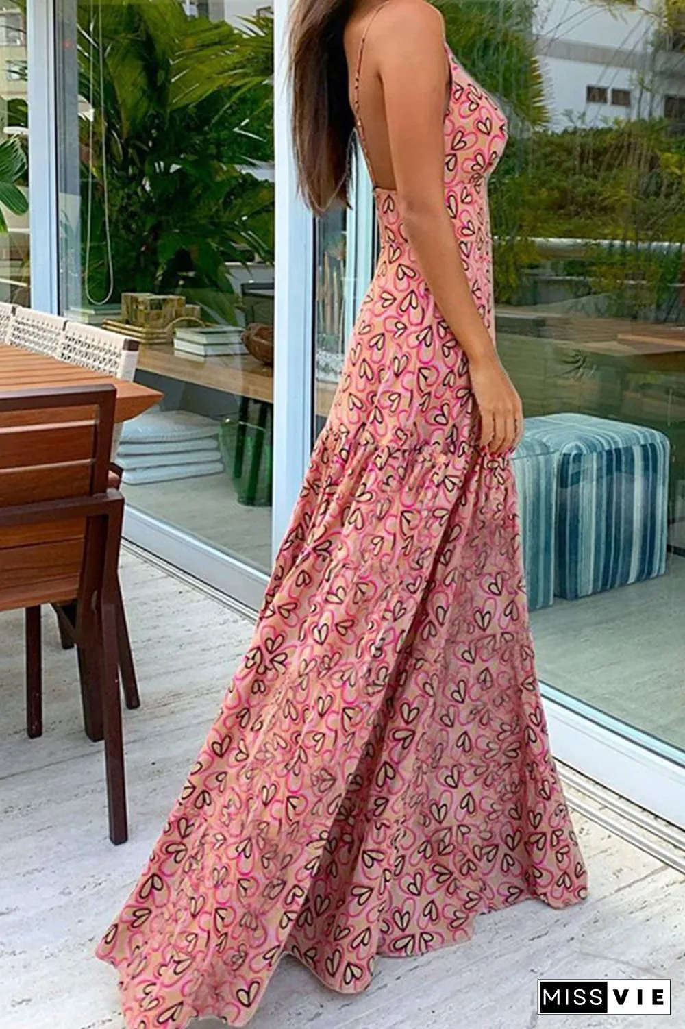 Fashion Print Split Joint Spaghetti Strap Printed Dress Dresses