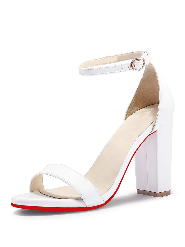 100mm Women's  Chunky High Heel Sandal Wedding Bridal Prom Strappy Open Toe Ankle Strap Dress Shoes Bridesmaid Ladies  Red Bottom Pumps