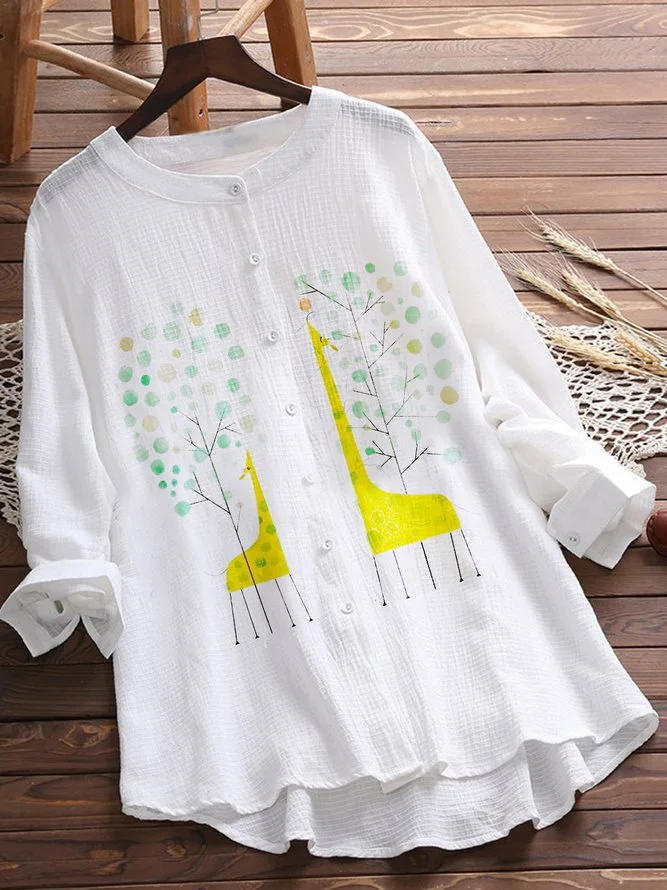 White Leaves Cotton-Blend Pastoral Shirts & Tops