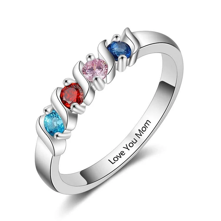 Mom Rings with 4 Simulated Birthstones Personalized