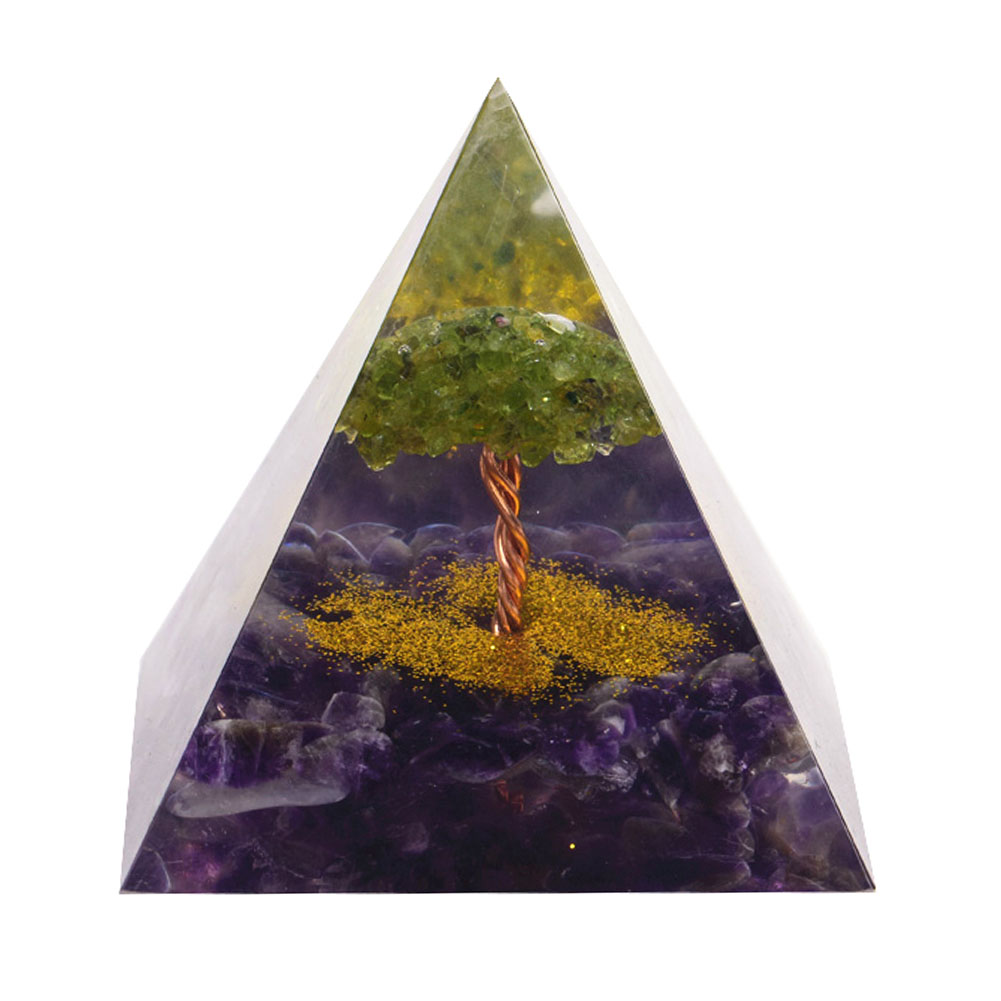

Life Tree Amethyst Olivine Natural Orgonite Pyramid Chakra, 501 Original