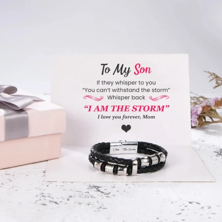 To My Son Braided Leather Bracelet "I Am The Storm"