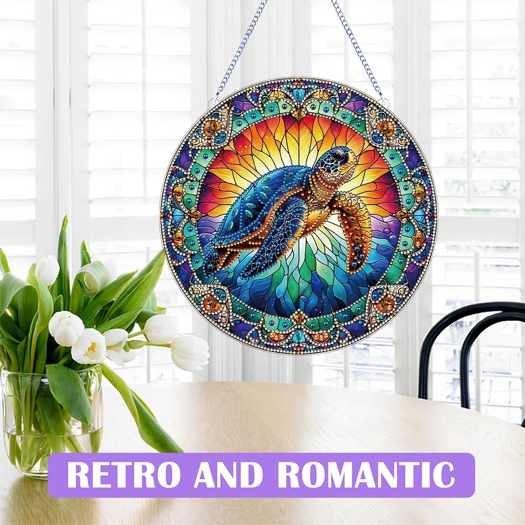 2D Flat DIY Stained Glass Turtle Suncatcher Diamond Painting Art Pendant