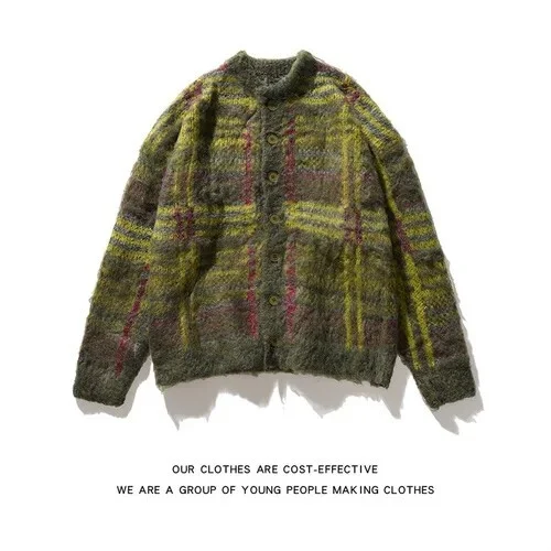 Demandernyc Autumn Winter Japanese Contrast Color O-neck Sweater Cardigan Men/Women Trendy Brand Loose Casual Couple Single-breasted Jacket