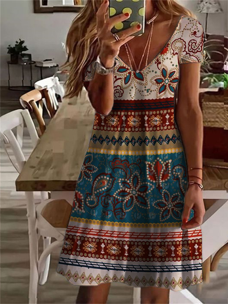 Boho Ethnic Paisley Print Midi Dress wearshes