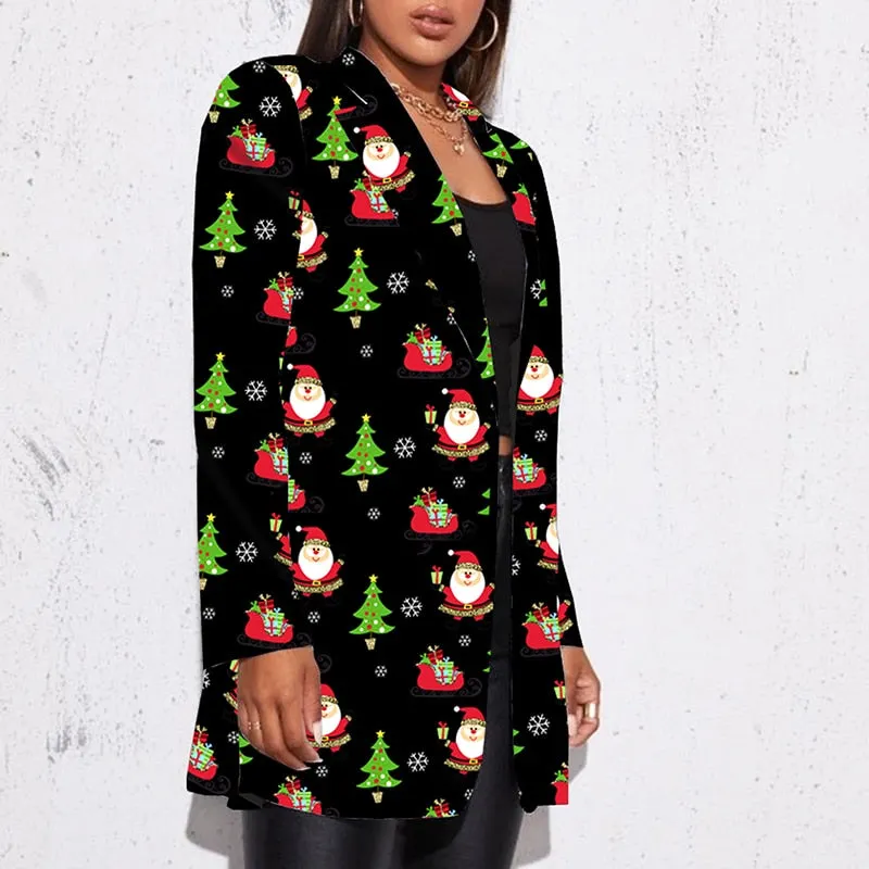 Fashion Trend Women Lapel Leopard Print Long Sleeves Suit Jacket Elegant Fall Winter Office Lady Cardigan Coat Casual Streetwear
