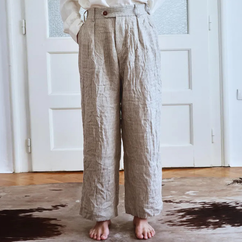 Vintage Men's Ivory Striped Linen Blend Pants