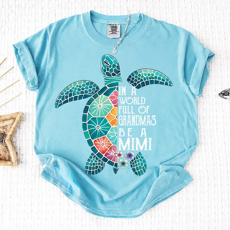 Personalized In A World Full Of Grandmas Be A Mimi Shirt, Boho Floral Sea Turtle, Custom Family Names Gift for Grandma