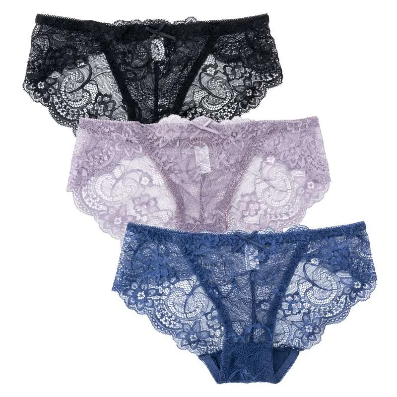 3Pcs/set Lace Panties Women Fashion Girls Briefs New Lingerie M-XL Female Underpants Low Waist Sexy Transparent Underwear