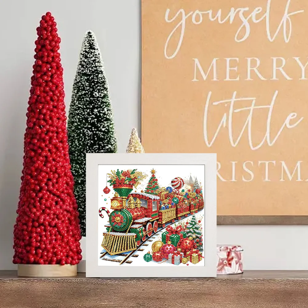 5D DIY Partial Special Shaped Drill Diamond Painting Christmas Train 22.8x22.8cm【With Frame】