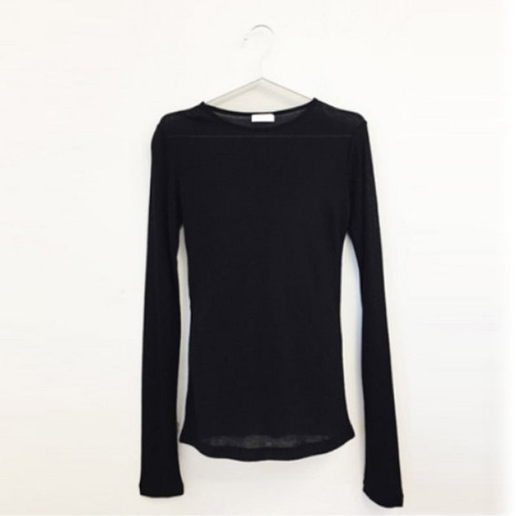 sexy slim high quality plain t shirt women tops spring summer club party see-through Transparent long sleeve tee shirt female - BlackFridayBuys