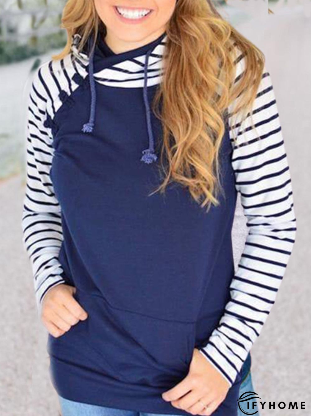 Blue Printed Long Sleeve Casual Sweatshirt | IFYHOME