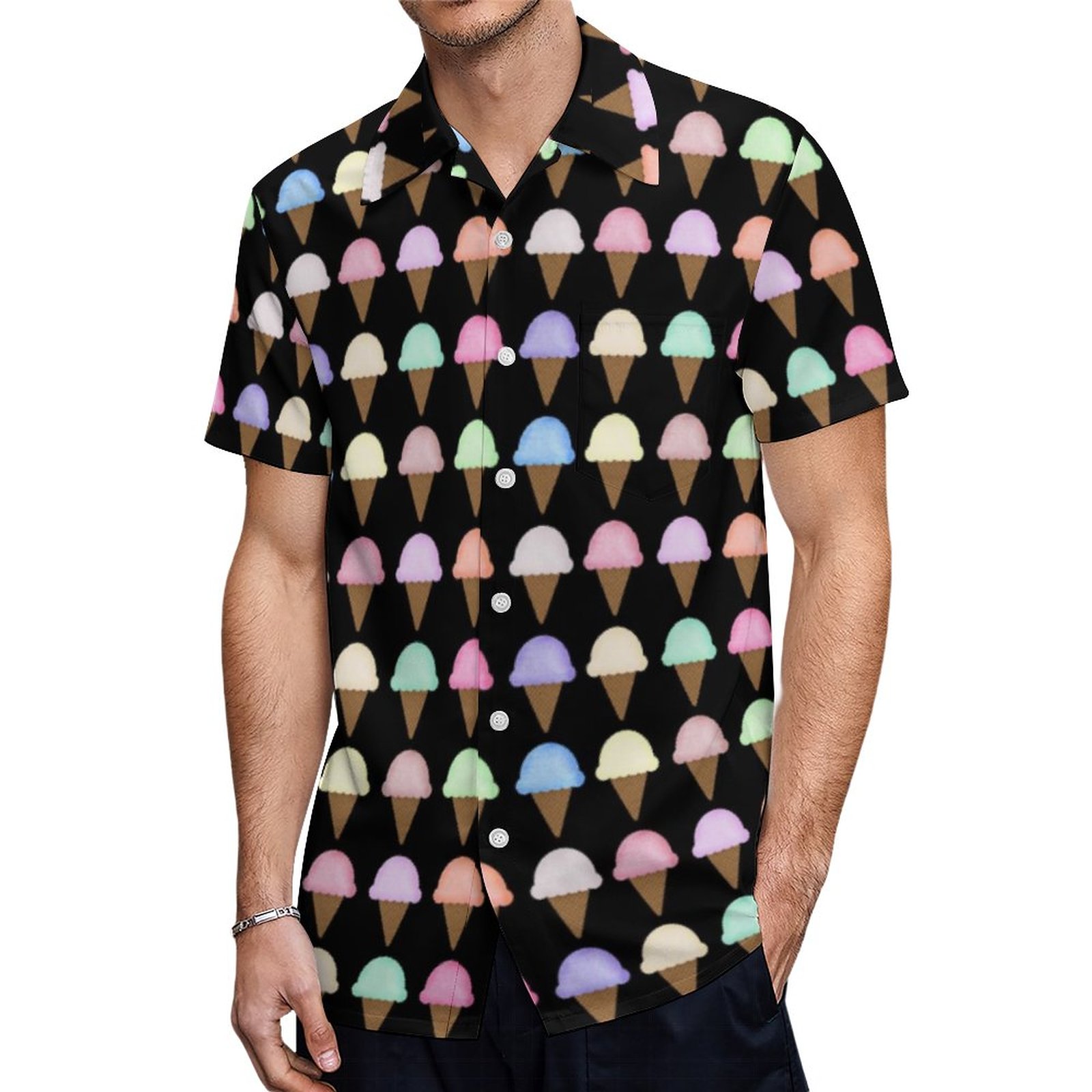 Ice Cream Cone Unique Fun Gift Women Hawaiian Shirt Mens Button Down Plus Size Tropical Hawaii Beach Shirts