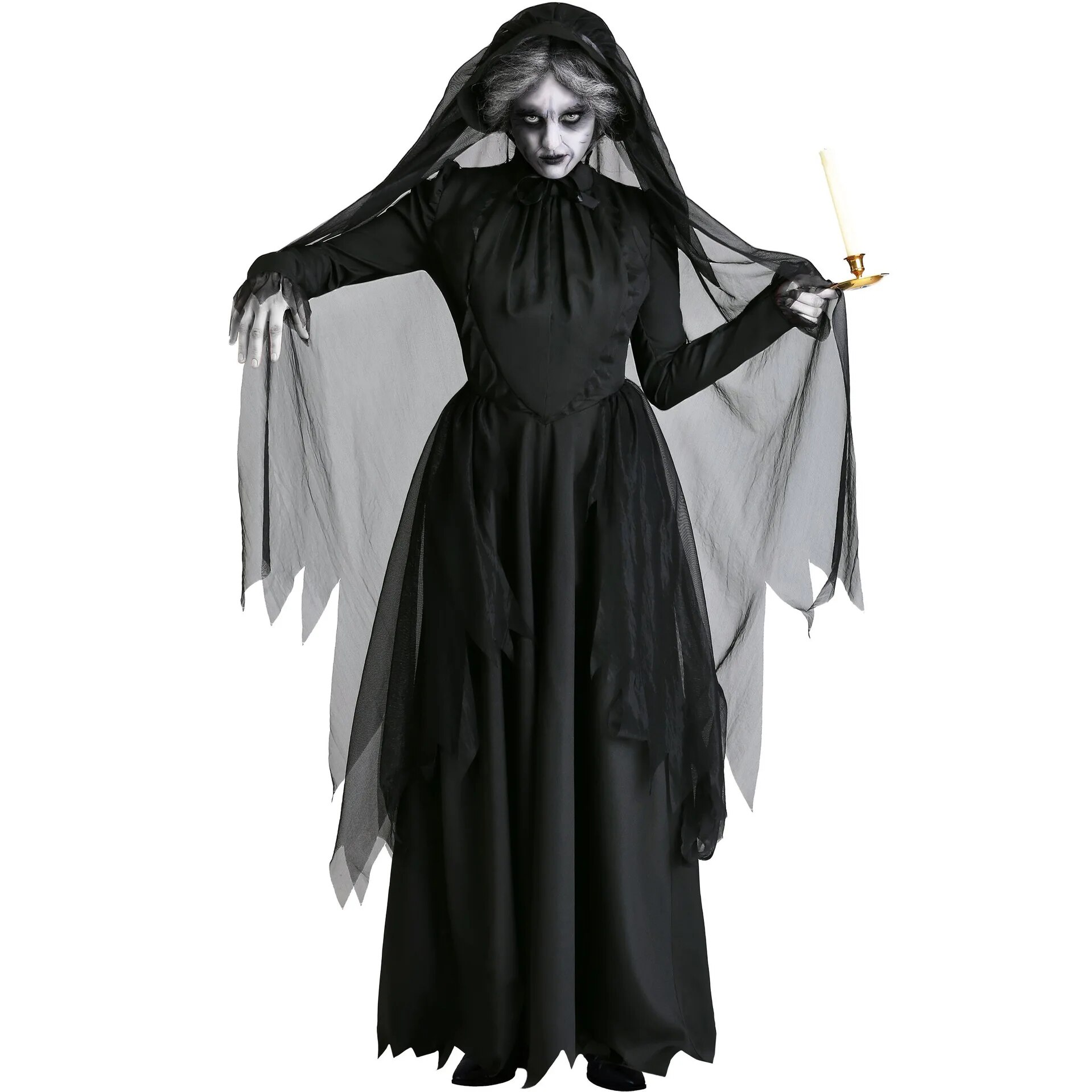 [Wetrose] In Stock Zombie Bride Cosplay Costume Black Newlywed Silk Vampire Ghost Phantom Dress For Woman  Halloween Full Set