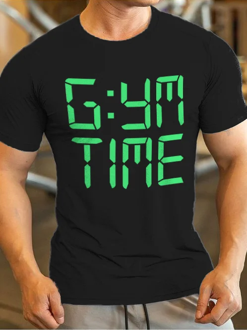 Men's Gym Time Graphic Print Cotton Casual T-Shirt