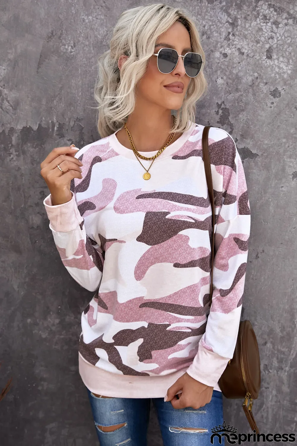 Dusty Pink Digital Camo Print Sweatshirt