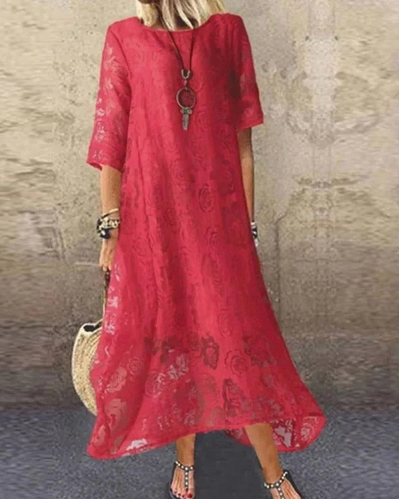 Short Sleeve Lace Long Dress