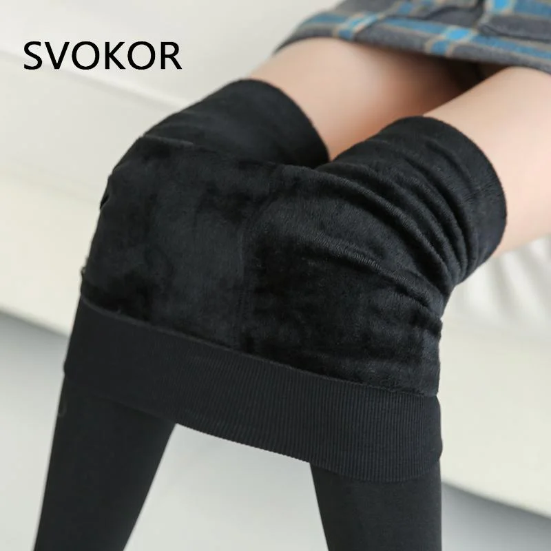 SVOKOR Winter Leggings Knitting Velvet Leggings High Elastic Thicken Warm Pants Skinny Pants For Women Leggins Comfortable