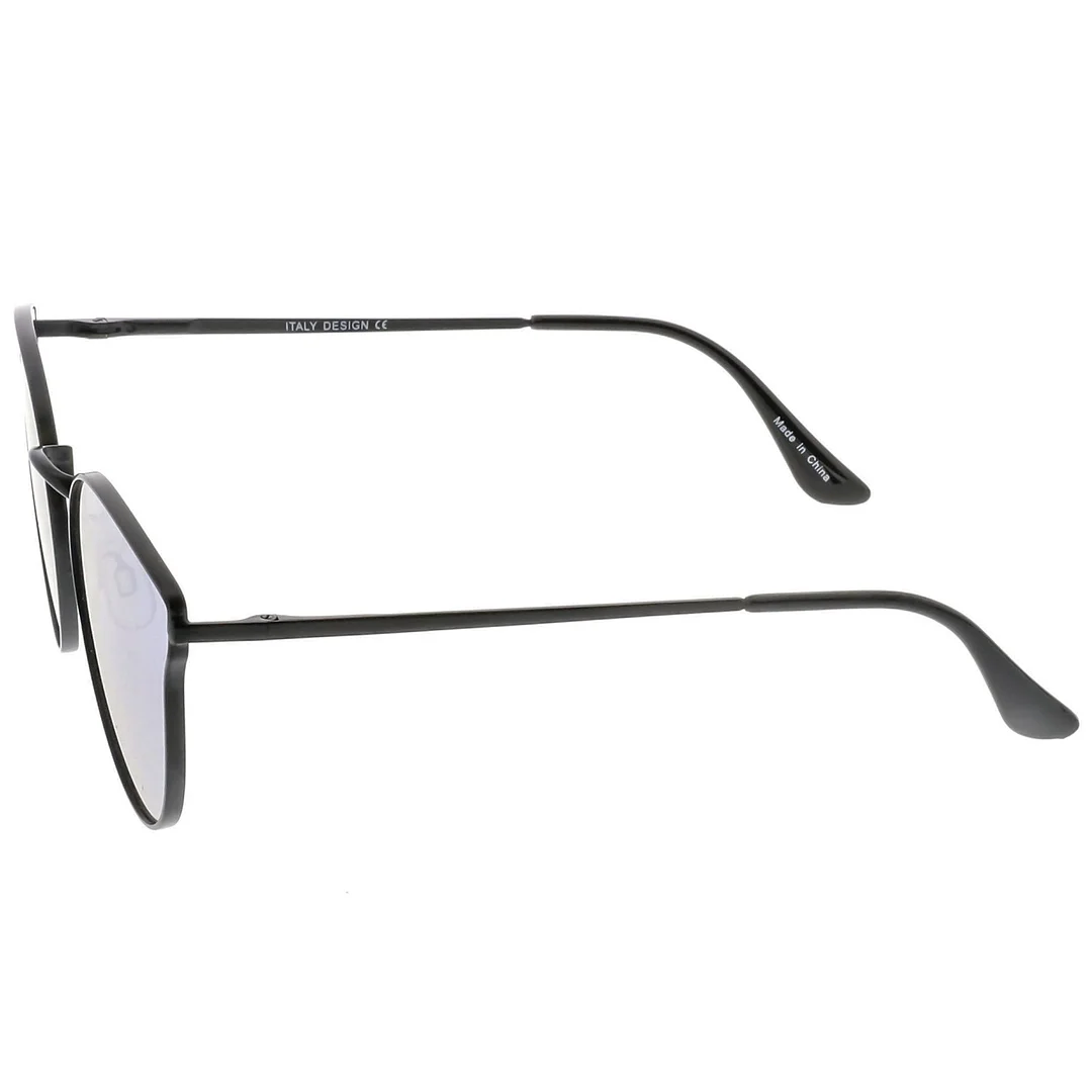 Premium Metal Cat Eye Sunglasse With Slim Arms And Round Colored Mirror Flat Lens 54mm