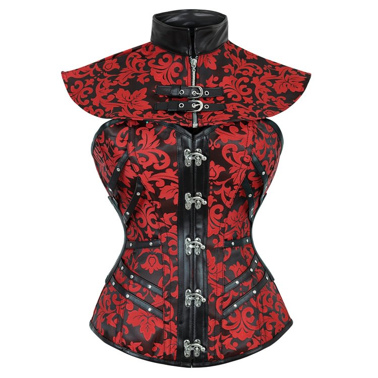 Women red and black gothic corset buckle lace up cape waist trainer Novameme