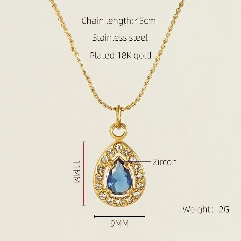 Stainless Steel 18K Gold Plated Glam Shiny Plating Inlay Sun Water Droplets Heart Shape Zircon Pendant Necklace