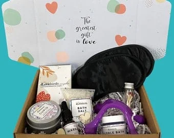 pornhint Pornhint Date Night Massage Box - Bubble Bath, Bath Salt, Natural Massage Oil and Tools, Two Sleep Mask and Soy Candle - Great Anniversary Gift