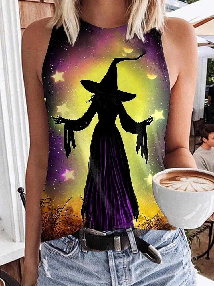 Women's Halloween Witch Print Casual Tank Top