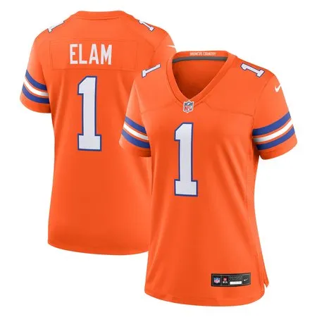Women's Denver Broncos Jason Elam  Orange Mile High Collection 1977 Throwback Retired Player Game Jersey