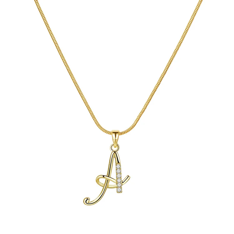 Gold Script Initial Pendant Necklace