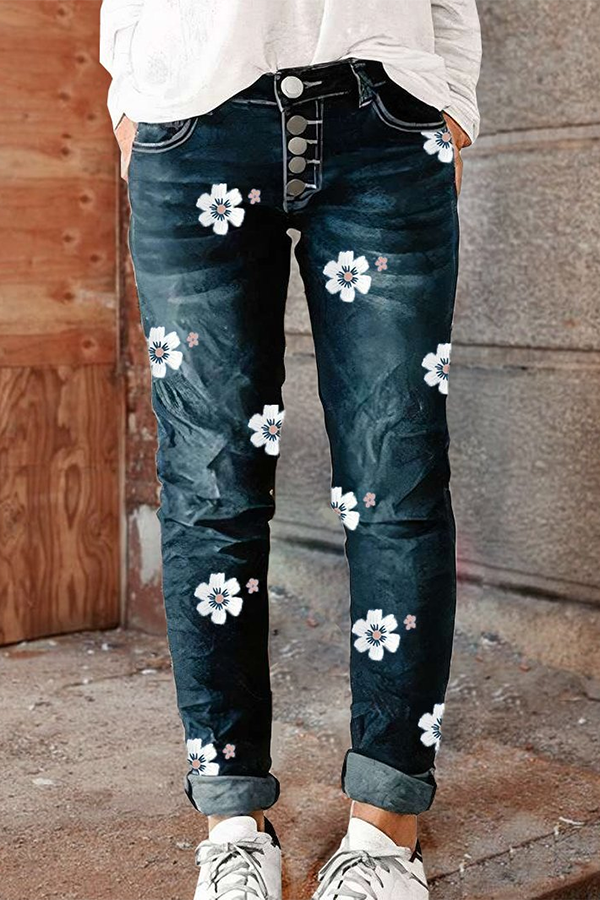 Daisy Print Vintage Style Jeans