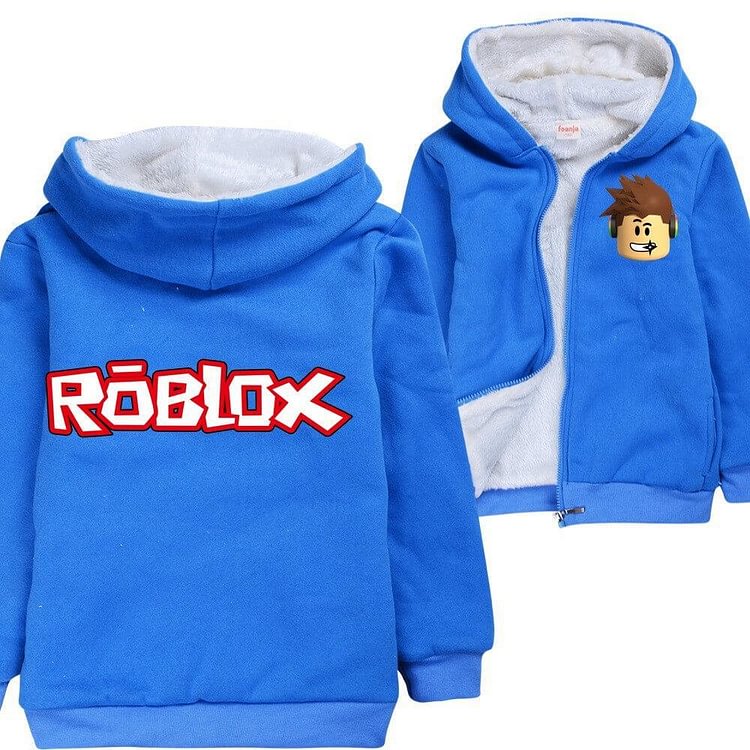 Mayoulove Blue Roblox Toy Print Zip Up Fleece Line Cotton Hoodie In Blue-Mayoulove