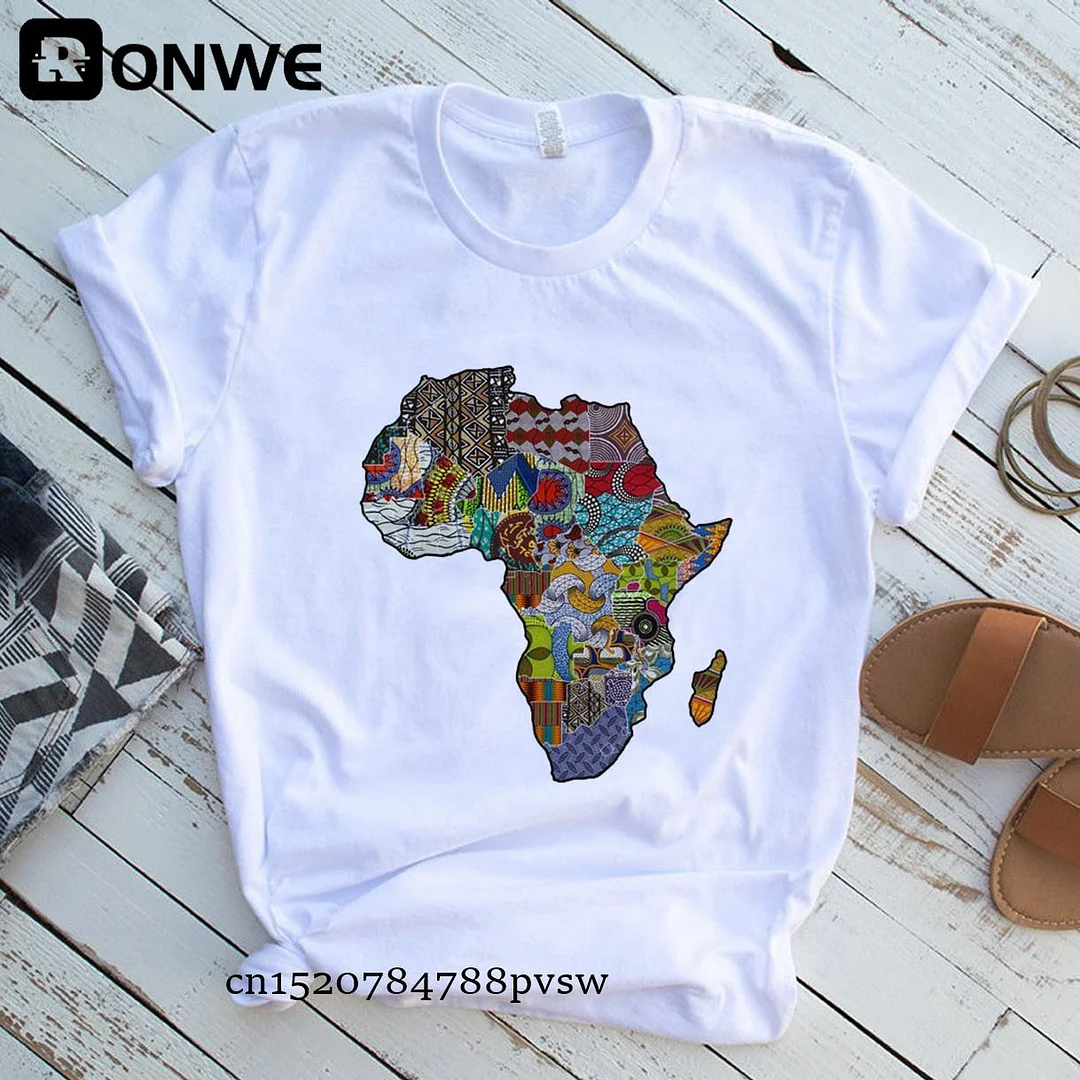 Africa Map Graphic Women T-shirts 2021 Summer Harajuku Female Tops Tee Girl White Printed Clothes Streetwear,Drop Ship