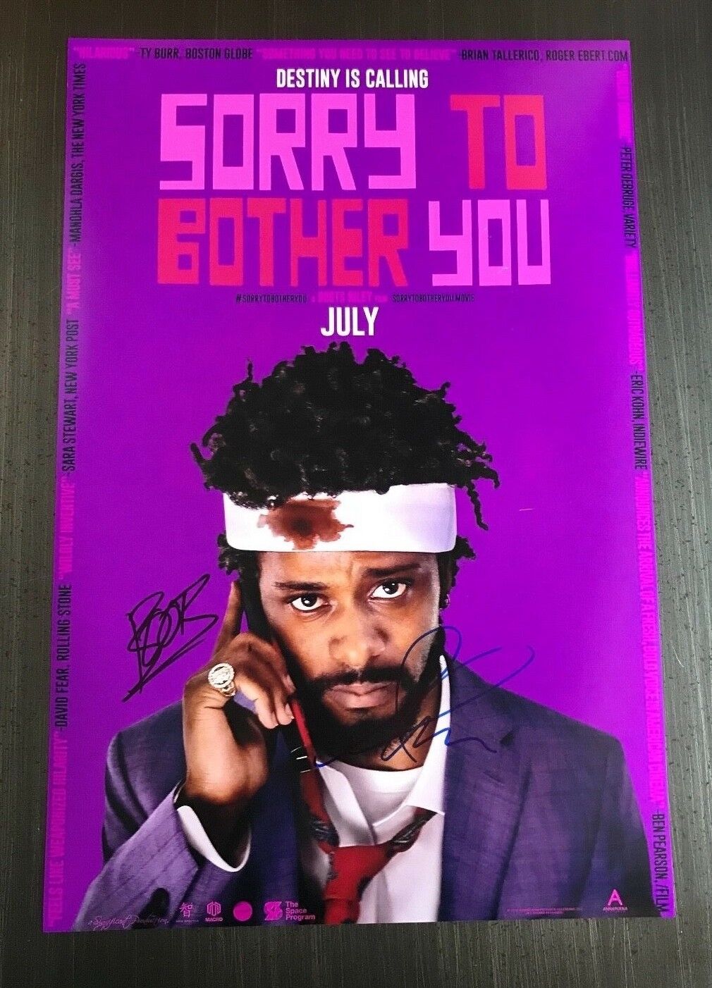 * SORRY TO BOTHER YOU * signed 12x18 Photo Poster painting * BOOTS RILEY & ARMIE HAMMER * 2