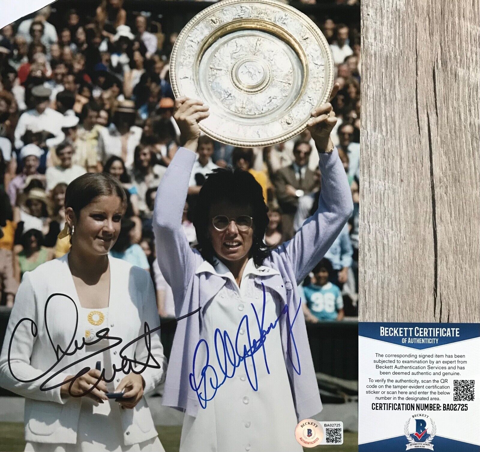 Billie Jean King Chris Evert Autographed Signed WIMBLEDON 8x10 Photo Poster painting Beckett BAS