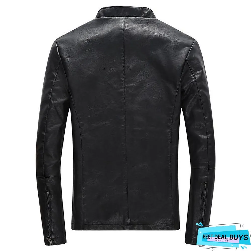 Men's Casual Zipper Pu Leather Jacket Motorcycle Leather Jacket Men Leisure Clothing Men's Slim Leather Jacket