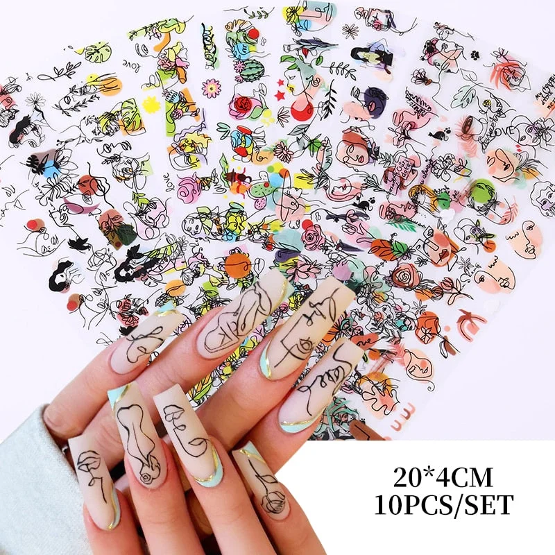 10Pcs/Bag Marble Nail Art Transfer Foil Sticker Flower French Tip Wraps Adhesive Decals Nails Decoration Manicures Accessories-Nail Inspo