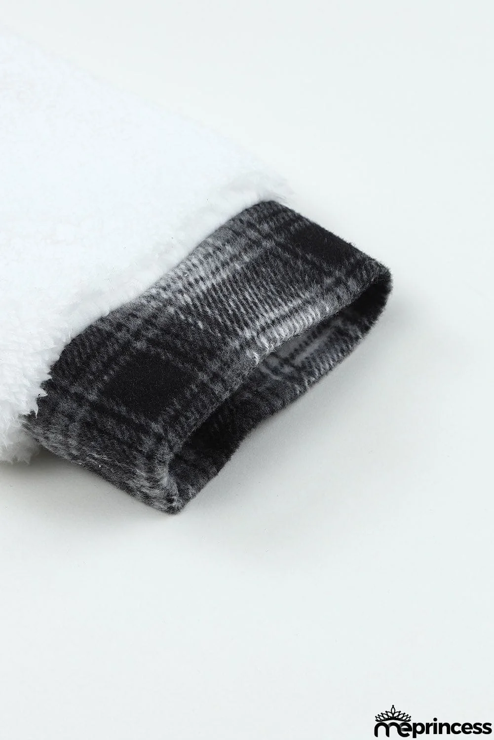 Plaid Patchwork Buttoned Pocket Sherpa Jacket