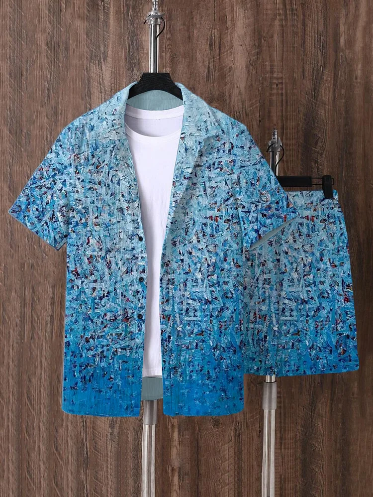 Men's Vacation Abstract Art Pattern Short Sleeve Shirt Set