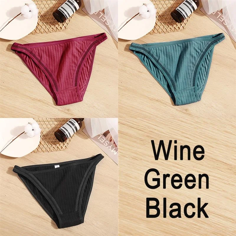 3PCS Sexy Lace Panties Women Underwear Cotton Briefs Female Underpants Solid Color Pantys Hollow Mesh Low Waist Panties Lingerie