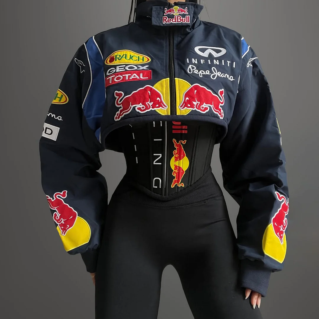 Women's Racing Print Suit Suspenders + Jacket Sexy Racing Girl Suit