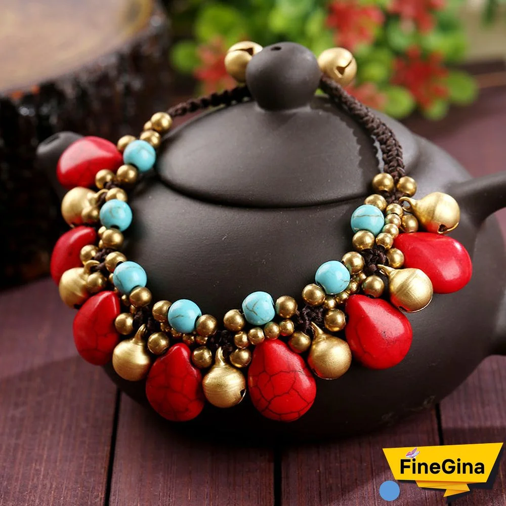 Women's Bohemia Turquoise Brass Braided Bracelet
