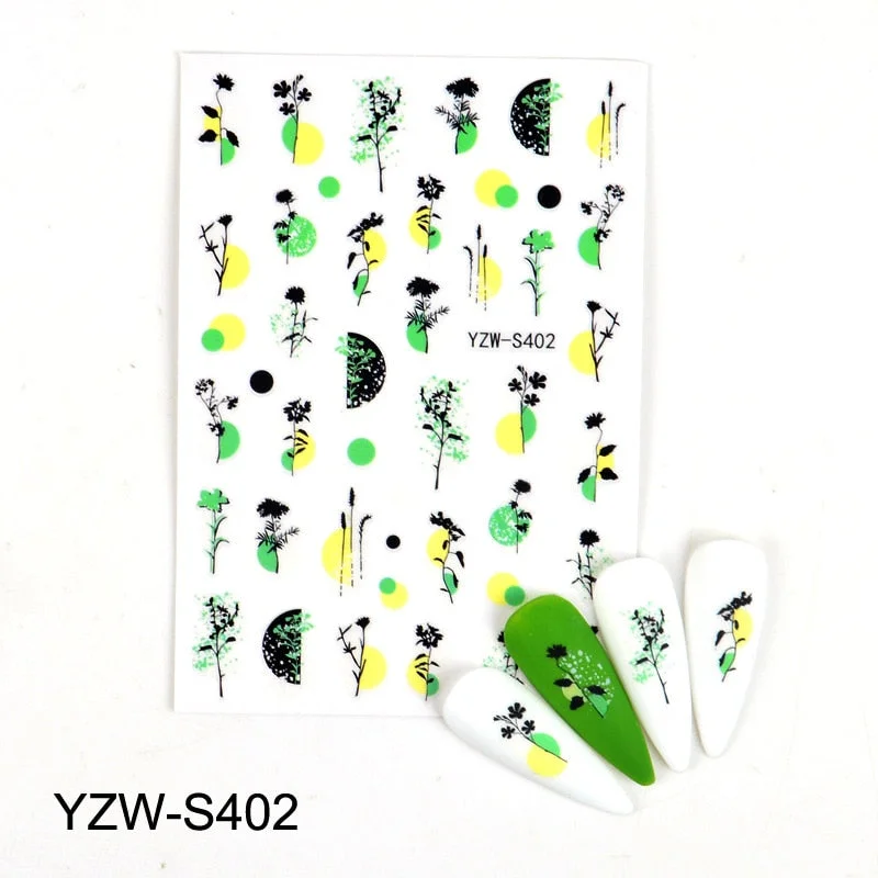 Purple Red Pink Rose Flower 3D Nail Sticker Leaves Love Heart Self-Adhesive Slider Art Decorations Decals Manicure Accessories-Nail Inspo